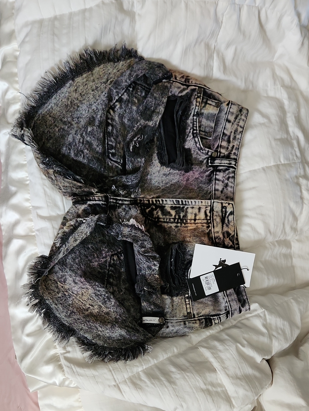 One Teaspoon Acid-Wash Denim Bustier - Black & Gray
